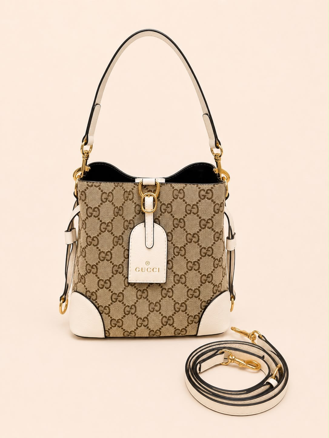 BOLSO DE MANO GUCCI CAFÉ BLANCO