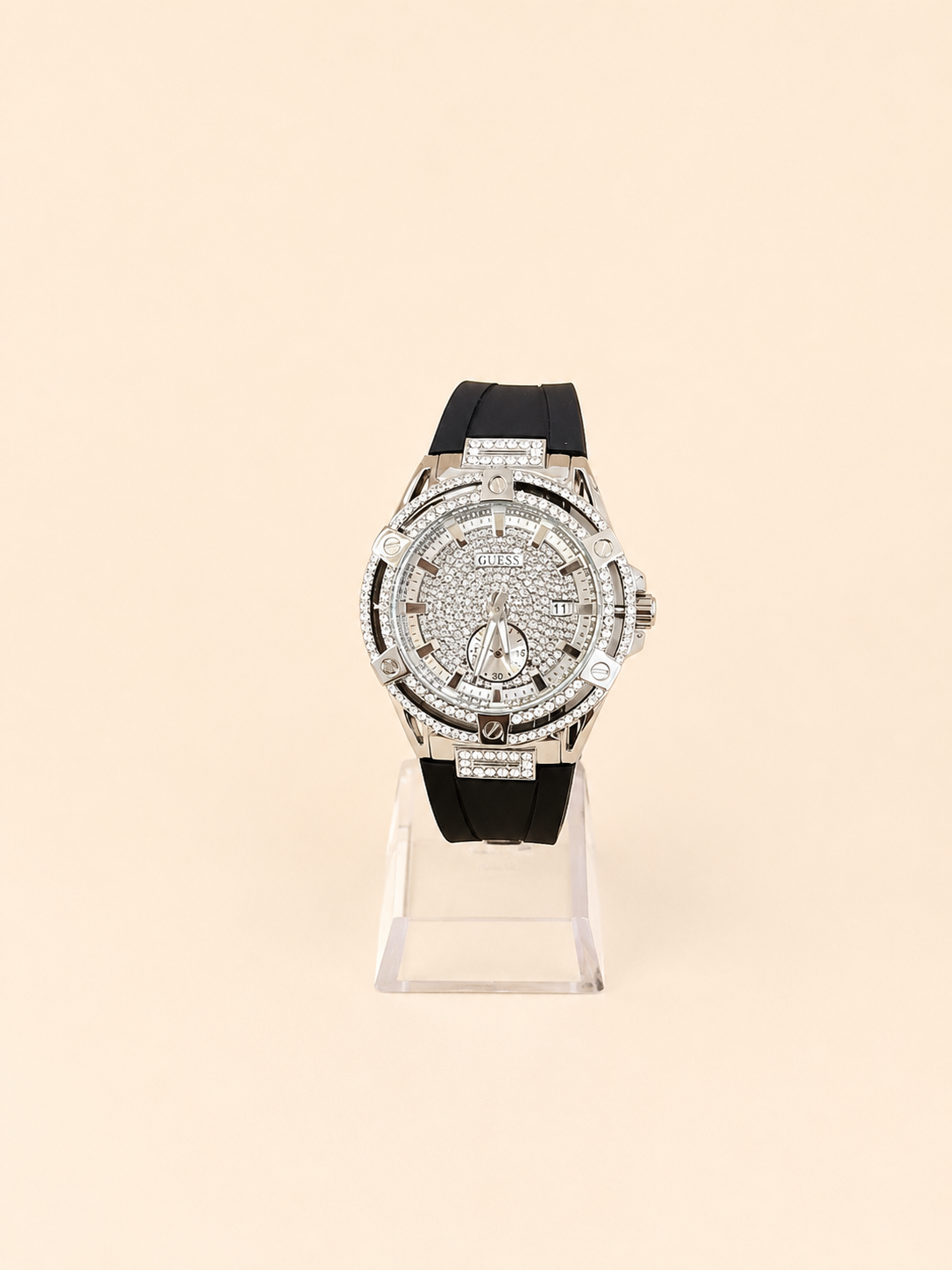RELOJ GUESS NEGRO CIRCULO PLATEADO