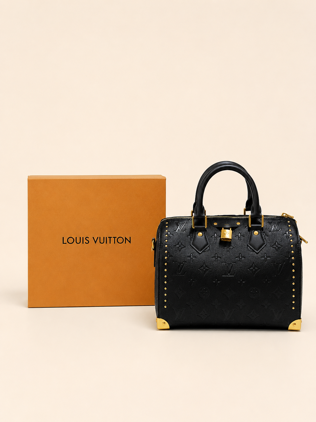 BOLSO DE MANO LV NEGRO DORADO