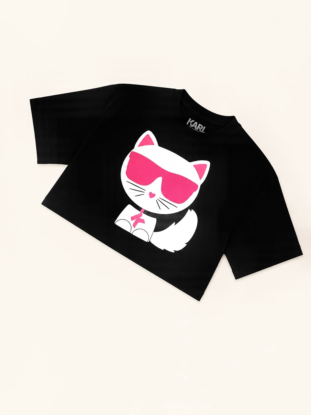 CAMISA KARL NEGRA GATO ROSADO